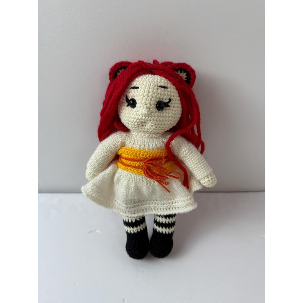 Handemade Kitsune Doll, Aki The Fox Spirit doll with Ears, a finished item.